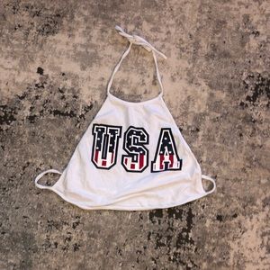 LA Hearts White USA Halter Backless Crop Top, size XS